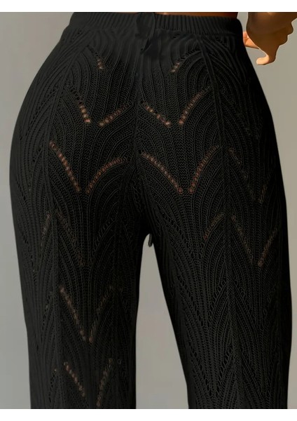 Grip&hug Kadın Yüksek Bel Bağcıklı Desenli Triko Plaj Pantolon