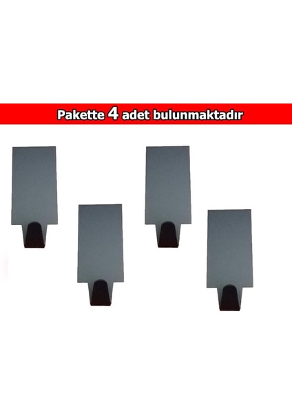 Kendinden Yapışkanlı 4 Lü Paket Dikdörtgen Mat Siyah Bornoz Havlu Askısı