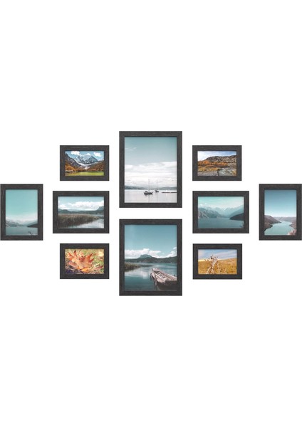 Resim Çerçevesi Seti 10'lu, 20 x 25 cm Boyutunda 2 Fotoğraf, 13 x 18 cm Boyutunda 4 Fotoğraf, 10 x 15 cm Boyutunda 4 Fotoğraf, Siyah