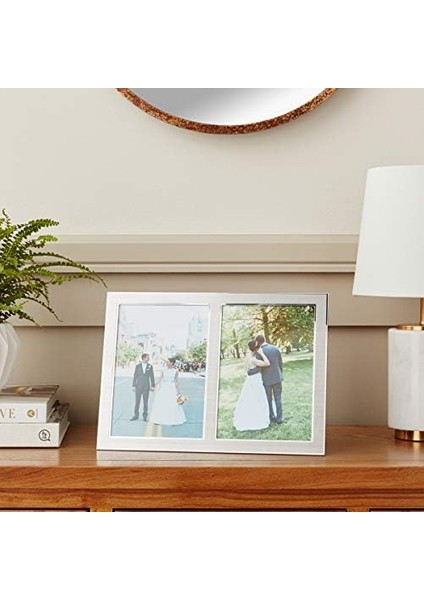 Frames 2 Tonlu Çift Açılan Panel Resim Çerçevesi, 13,8 x 17,7 Cm, Fırçalanmış Gümüş Metal ve Parlak Metal, Gri