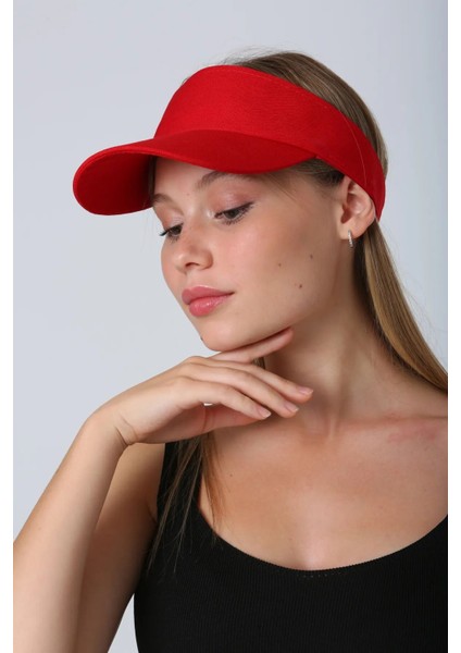 Unisex Spor Vizör Tenis Siperlik Şapka Uv Korumalı Pamuklu Arkası Cırtlı Ayarlanabilir Kırmızı fırsatları