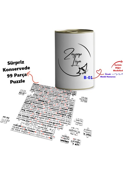 Kişiye Özel Isim Yazılı 99 Parça Puzzle Konservesi B Serisi