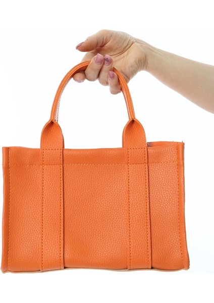 Baghashtag Turuncu Deri Mini Tote Çanta