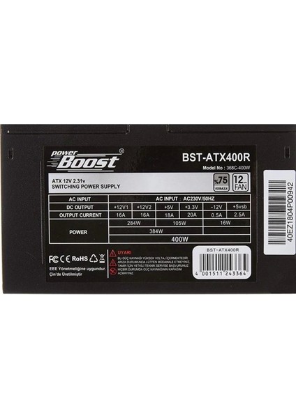 Powerboost 400W BST-ATX400R 12CM Fanlı Power Supply