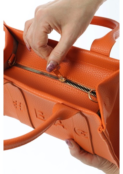 Baghashtag Turuncu Deri Mini Tote Çanta