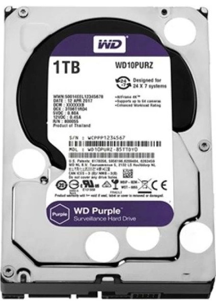 Wd 3.5 1tb Purple WD10PURZ 5400 Rpm 64MB Sata-3 Güvenlik Diski