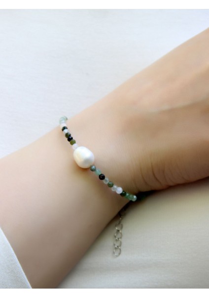 Doğal Taş Yeşil Akik Taşlı Inci Kadın Doğal Taşlı Bileklik EUB8YAI fiyatları