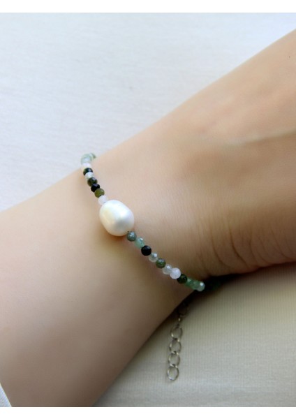 Doğal Taş Yeşil Akik Taşlı Inci Kadın Doğal Taşlı Bileklik EUB8YAI modelleri