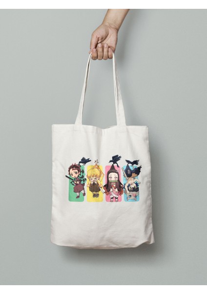 Demon Slayer Tanjiro Zenitsu Nezuko Inosuke Bez Çanta 35X40CM - Anime Çanta - Tote Bag