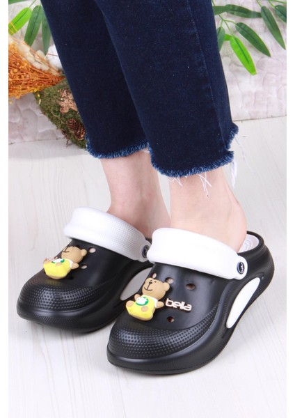 E468 Bella Siyah Beyaz Eva Malzeme Sabo Doktor Medikal Aşçı Günlük Burnu Kapalı Terlik fiyatları