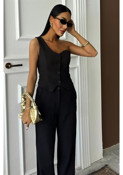Grip&hug Tek Omuz Büstiyer Plazzo Pantolon Viscon Takım 10159