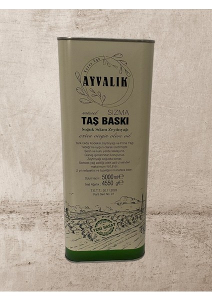 5lt. Natural Sızma Taş Baskı Soğuk Sıkım 0.3 Asit Zeytinyağı