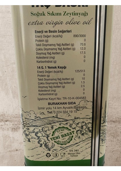 5lt. Natural Sızma Taş Baskı Soğuk Sıkım 0.3 Asit Zeytinyağı