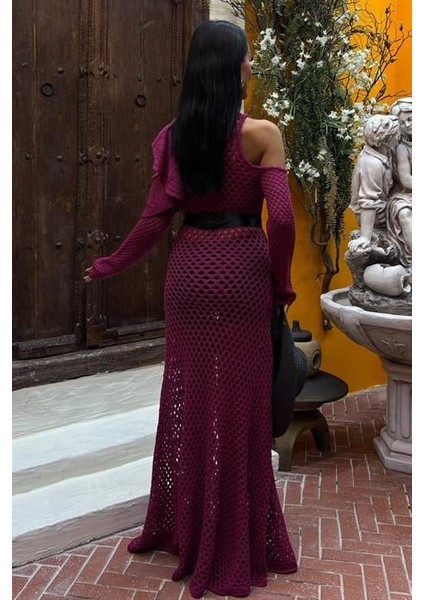 Grip&hug Saten Kuşaklı Ajurlu Triko Elbise 2847