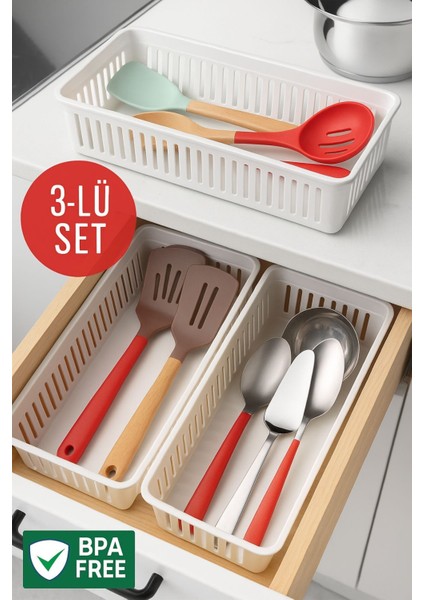 3'lü Çekmece Içi Kaşıklık Sepet Organizer