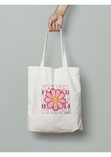 Flower Pembe Çiçek Desenli Bez Çanta 35X40CM - Tote Bag
