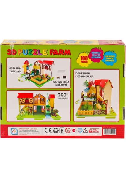 3D Puzzle Farm - Eğitici Çiftlik Temalı Yapboz ve Ekim Seti (108 Parça) fırsatları