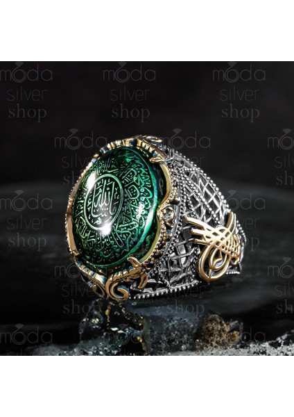 925 Ayar Gümüş Nazar Dualı Tuğra Detaylı Erkek Yüzük