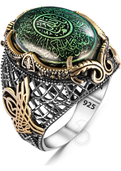 925 Ayar Gümüş Nazar Dualı Tuğra Detaylı Erkek Yüzük modelleri