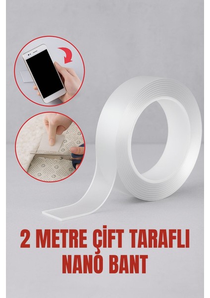 2 Metre Çift Taraflı Nanofix Şeffaf Güçlü Bant