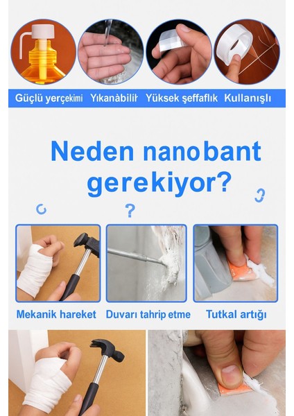 2 Metre Çift Taraflı Nanofix Şeffaf Güçlü Bant indirimleri
