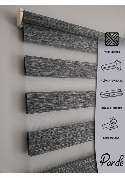 Yaşam Serisi Ithal Kumaş Antrasit Bambu Zebra Stor Perde