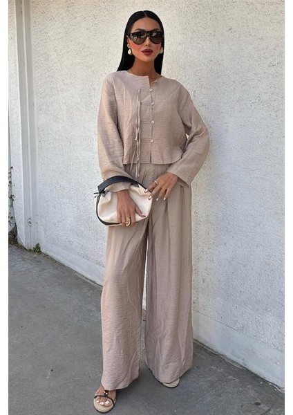 Grip&hug Önü Ince Kordon Detaylı ve Double Paça Pantolonlu Takım 10180