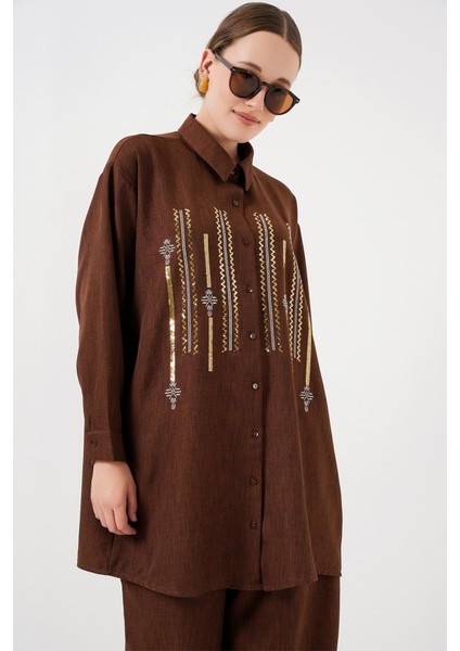Grip&hug Desenli Tunik Pantolon Ikili Takım 6720 - Kahverengi