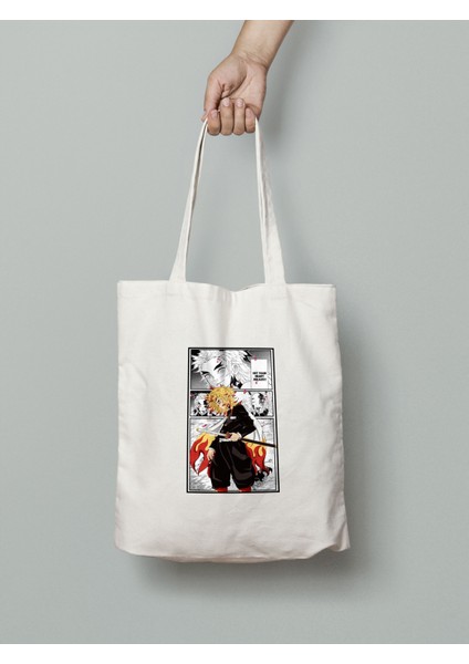 Demon Slayer Kyojuro Rengoku Bez Çanta 35X40CM - Anime Çanta - Tote Bag