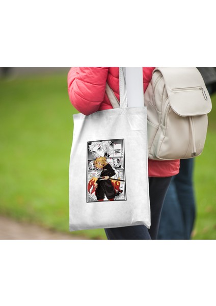 Demon Slayer Kyojuro Rengoku Bez Çanta 35X40CM - Anime Çanta - Tote Bag fiyatları