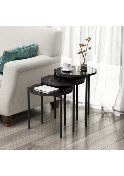 Sunny 3 Lü Metal Zigon Sehpa Siyah Mermer fiyatları