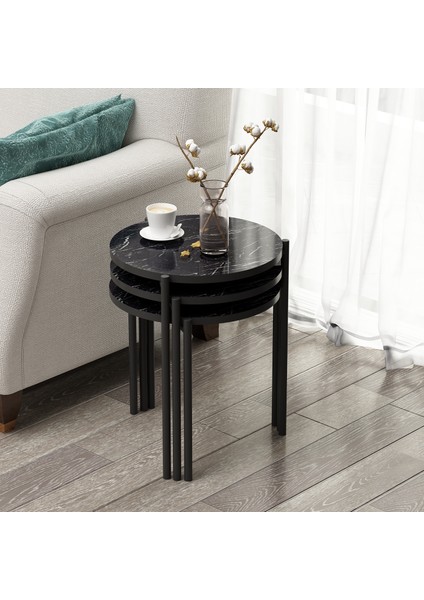 Sunny 3 Lü Metal Zigon Sehpa Siyah Mermer modelleri