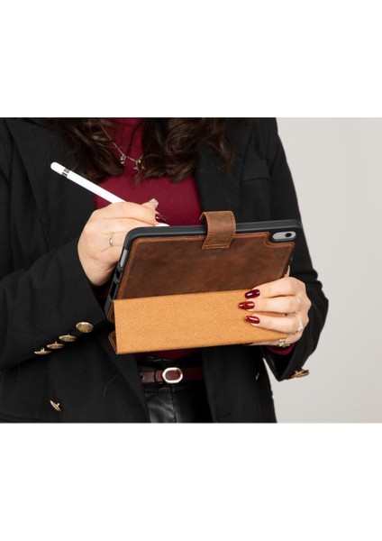 Vortexa Hakiki Deri iPad Mini (2024) Kılıfı - Kahverengi
