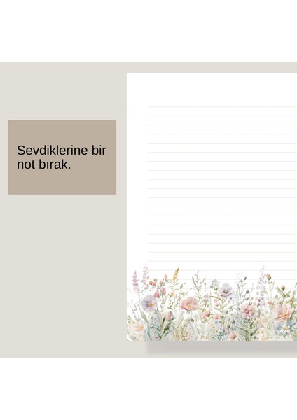 Tarla Çiçekleri Mektup Not Kağıdı, +5 Düz Kağıt +5 Çizgili Kağıt (A4 Boyut)