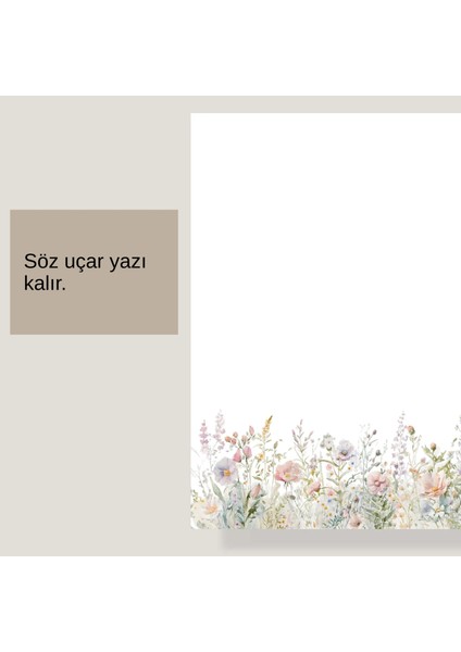 Tarla Çiçekleri Mektup Not Kağıdı, +5 Düz Kağıt +5 Çizgili Kağıt (A4 Boyut)