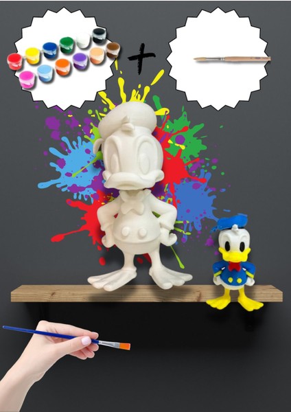 Donald Duck Boyama Figürü + Boya Seti (5 Renk & Fırça) - 10 cm