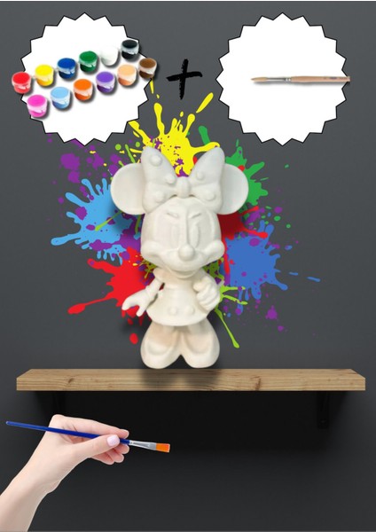 Minnie Mouse Boyama Figürü + Boya Seti (5 Renk & Fırça) - 10 cm