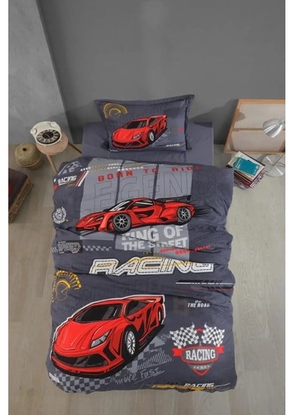 Tek Kişilik Ranforce Nevresim Takımı Raing Team Gri