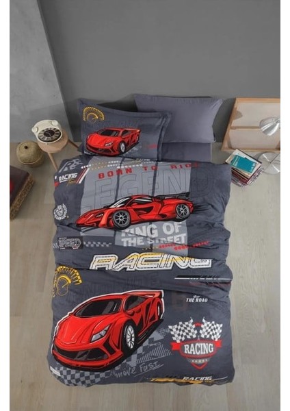 Tek Kişilik Ranforce Nevresim Takımı Raing Team Gri fiyatları