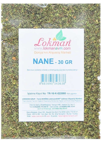 Nane Doğal Yemeklik 30 gr Paket