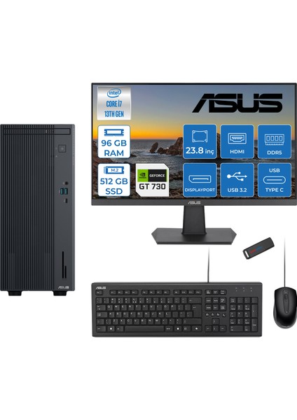 Expertcenter P500MV Intel Core I7-13620H 96GB Ddr5 512GB SSD Freedos 4GB/GT730 100HZ IPS 23.8" Mon Minitower Masaüstü Bilgisayar WE7136216512B0DF32+Zettausbbellek