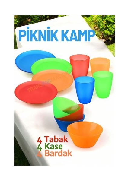 Tabak Kase Bardak Seti Kamp Piknik Seti 12 Adet
