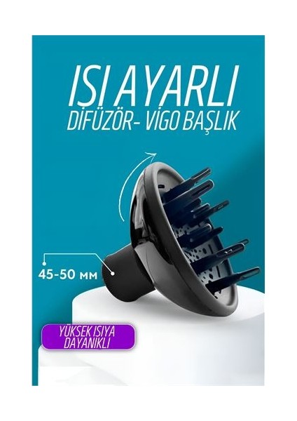 Isı Ayarlamalı Fön Için Difüzör Vigo Başlık Dönerli Profesyonel