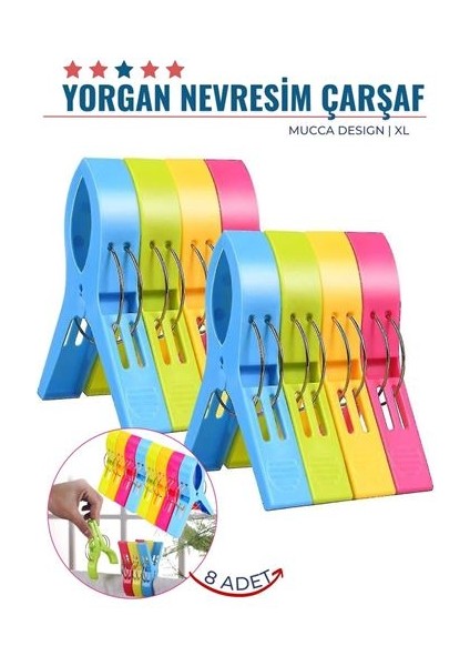 Xl Yorgan Nevresim Çarşaf Mandalı 8 Adet Mucca Design