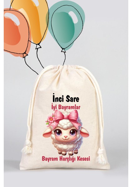Isme Özel Çocuklar Için Bayram Harçlık Bez Kesesi, Bayram Şekeri Bez Kesesi - Model 08-15,5X20CM