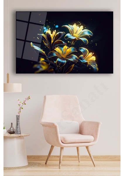 Çiçekler Modern Soyut Cam Tablo Ev Ofis Salon Hediyelik Soyut Büyük Tablo