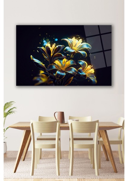 Çiçekler Modern Soyut Cam Tablo Ev Ofis Salon Hediyelik Soyut Büyük Tablo