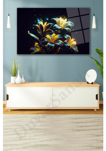 Çiçekler Modern Soyut Cam Tablo Ev Ofis Salon Hediyelik Soyut Büyük Tablo