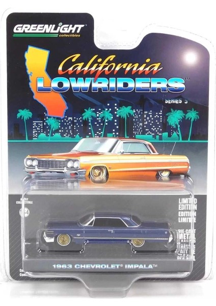 1/64 California Lowriders Series 5 - 1963 Chevrolet Impala – Dark Blue And Gold Solid Pack