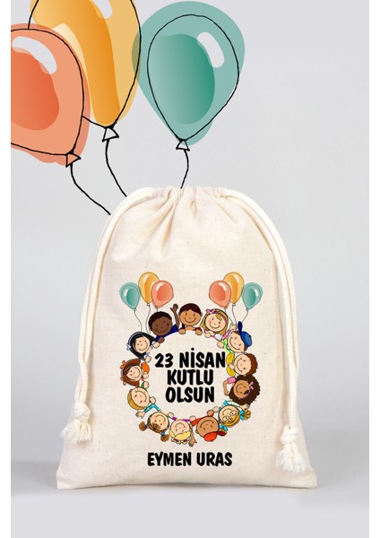Isme Özel 23 Nisan Ulusal Egemenlik ve Çocuk Bayramı Bez Kesesi, 23 Nisan Kesesi - Model 03-15,5X20CM